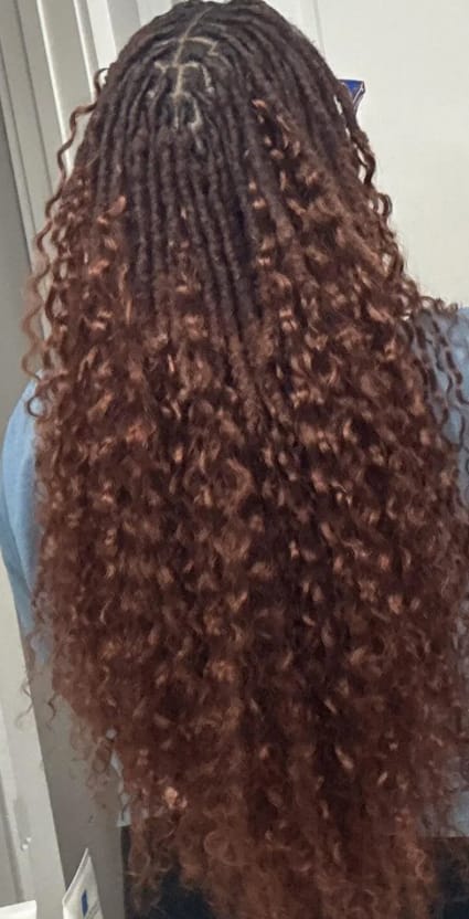 Customer photo review of Wavymy Reddish Brown Burmese Curly Feather Crochet Hair Human Hair Extensions