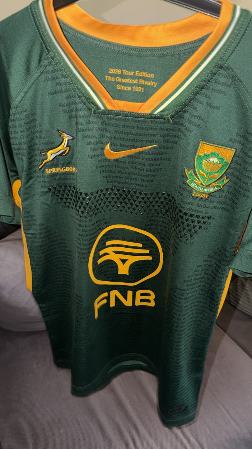 Customer photo review of Springboks Nike Mens Match Replica Rugby's Greatest Rivalry Home Jersey Gorge Green