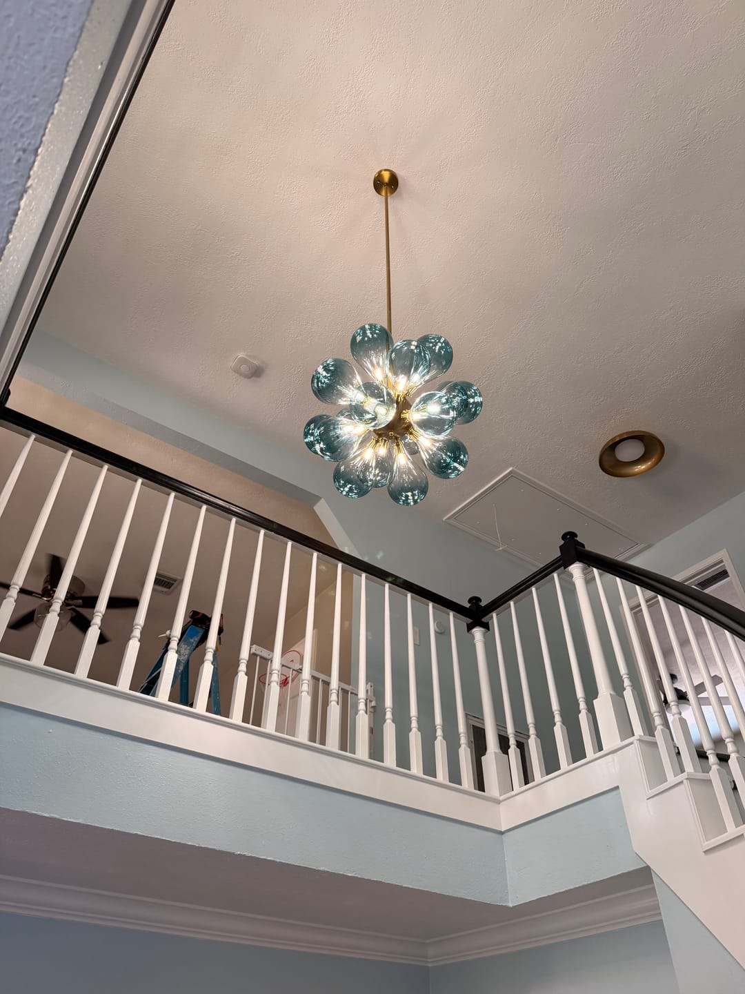 Customer photo review of 18-Light Cluster Gradual Blue Glass Globe Bubble Chandelier