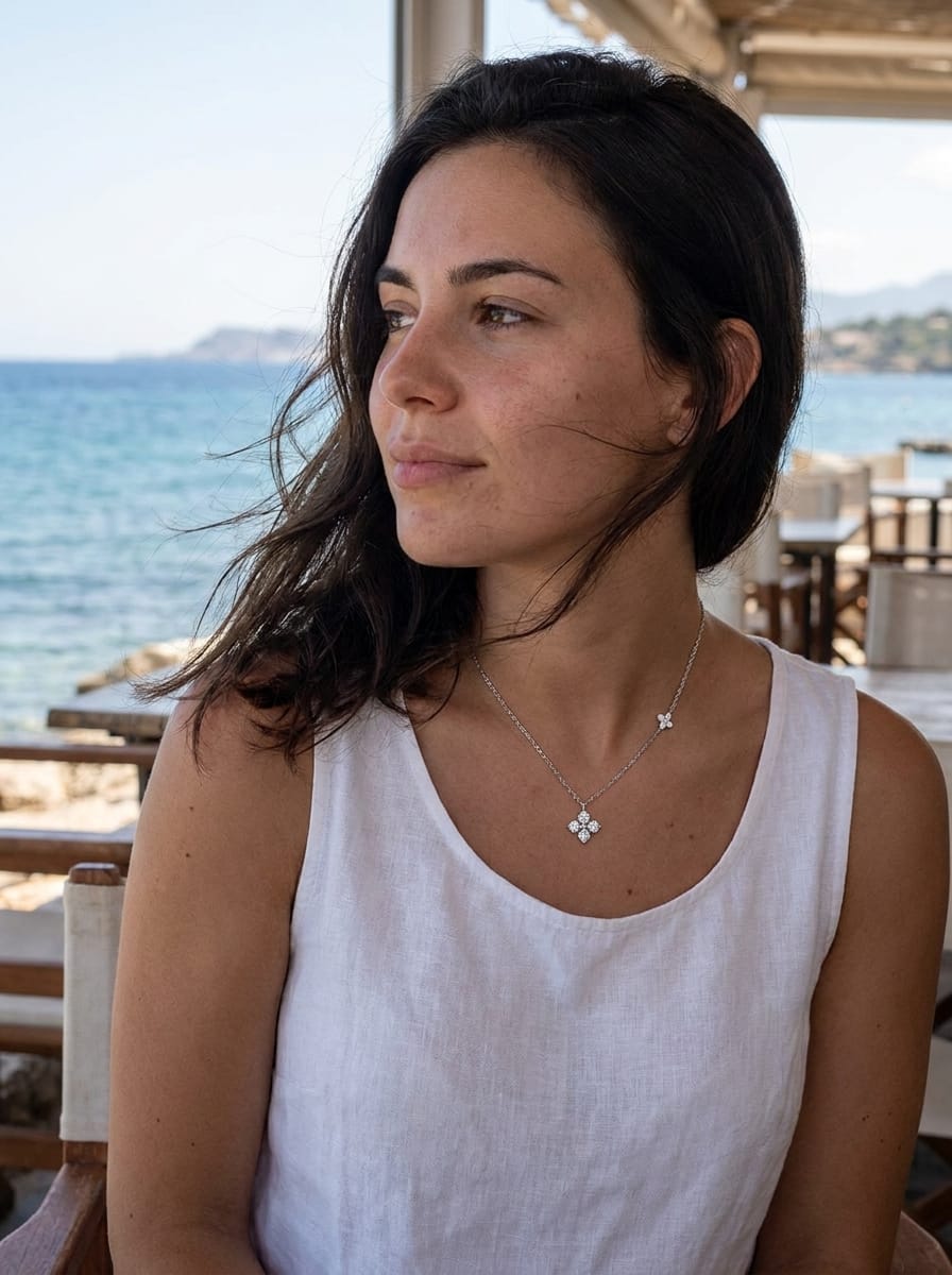 Customer photo review of Lucky Petal Pendant | Sparkling Moissanite Floral, 925 Silver