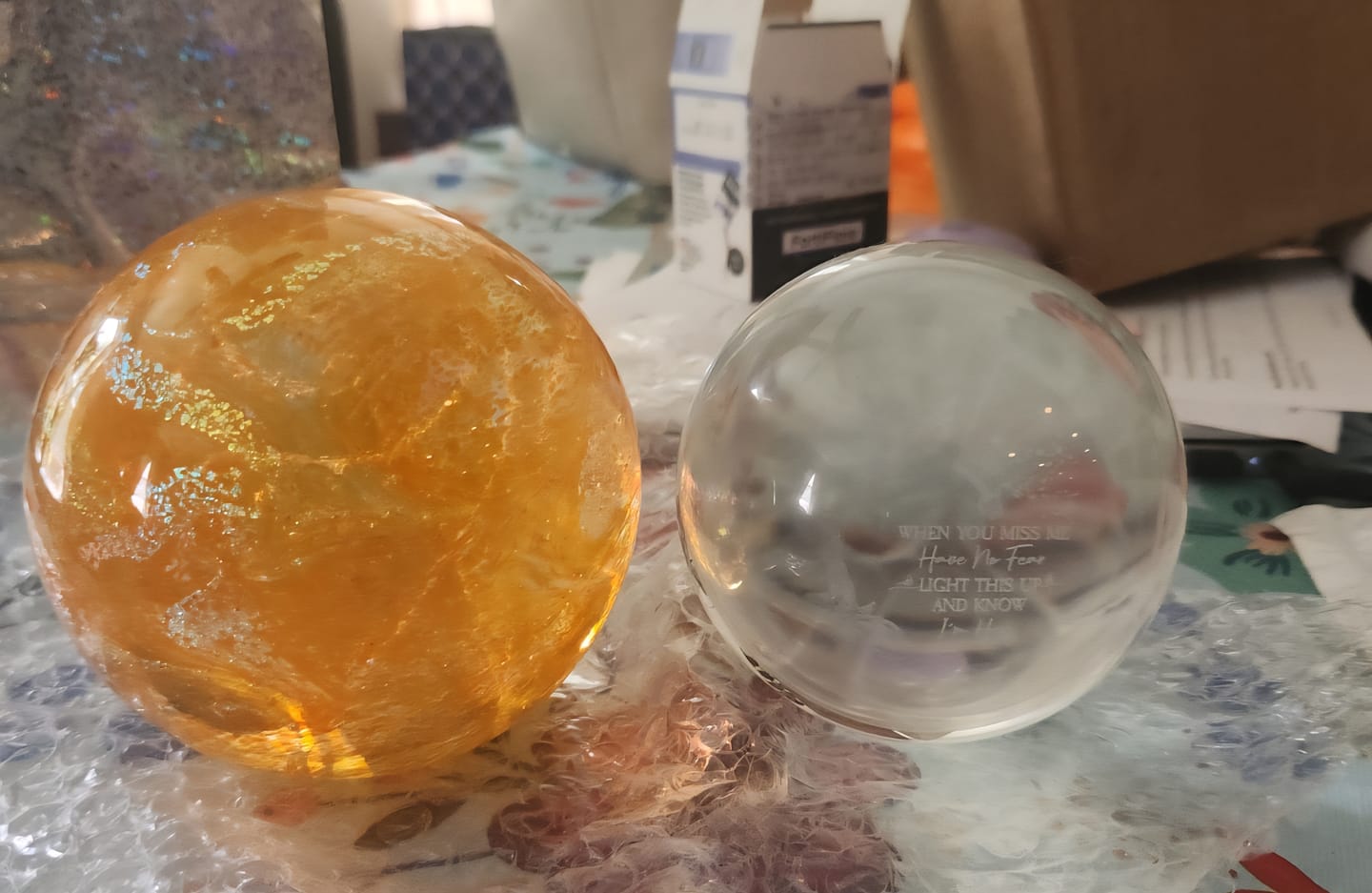 Customer photo review of Dichroic Explosion Orb with Cremation Ash