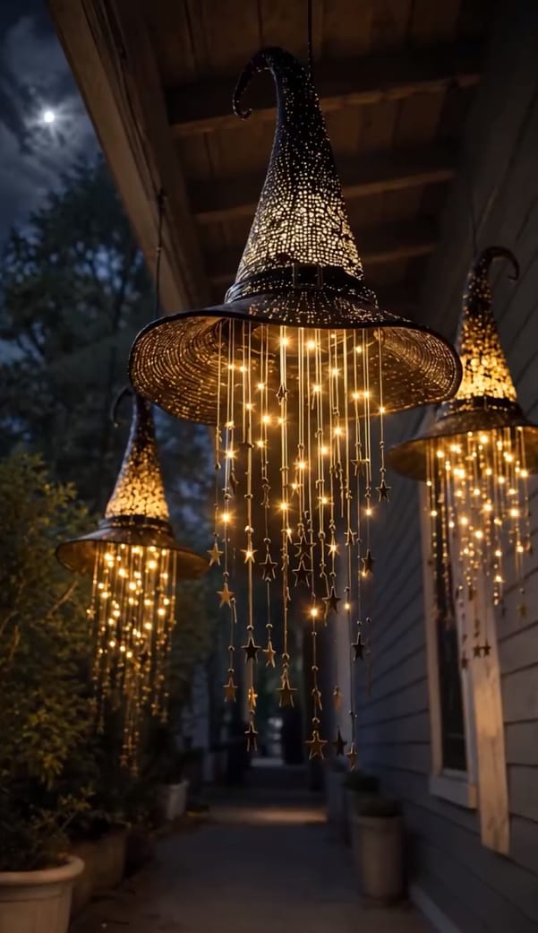 Customer photo review of Lighted Witch Hat Hanging Chime