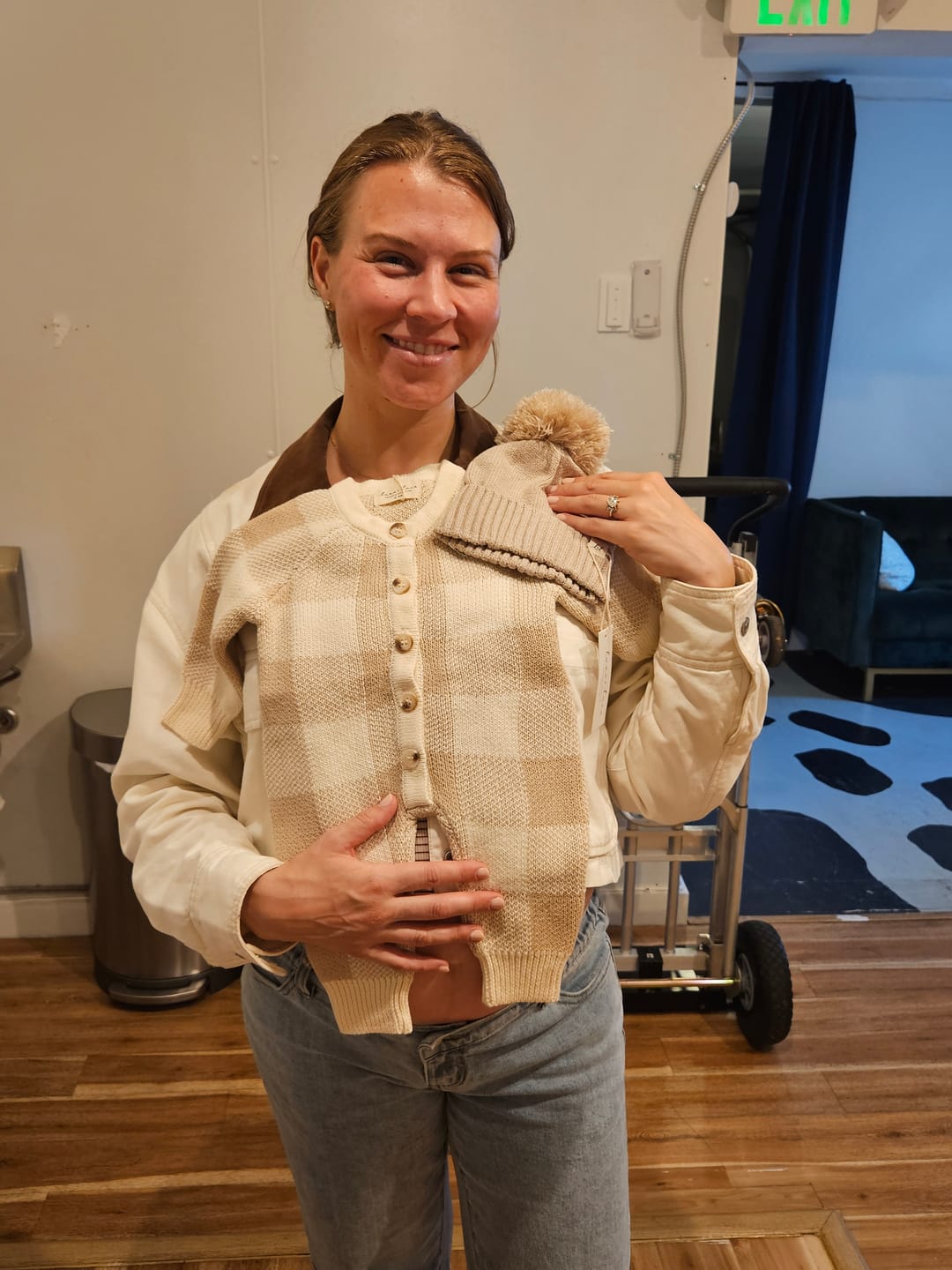 Customer photo review of Gingham Knit Jumpsuit