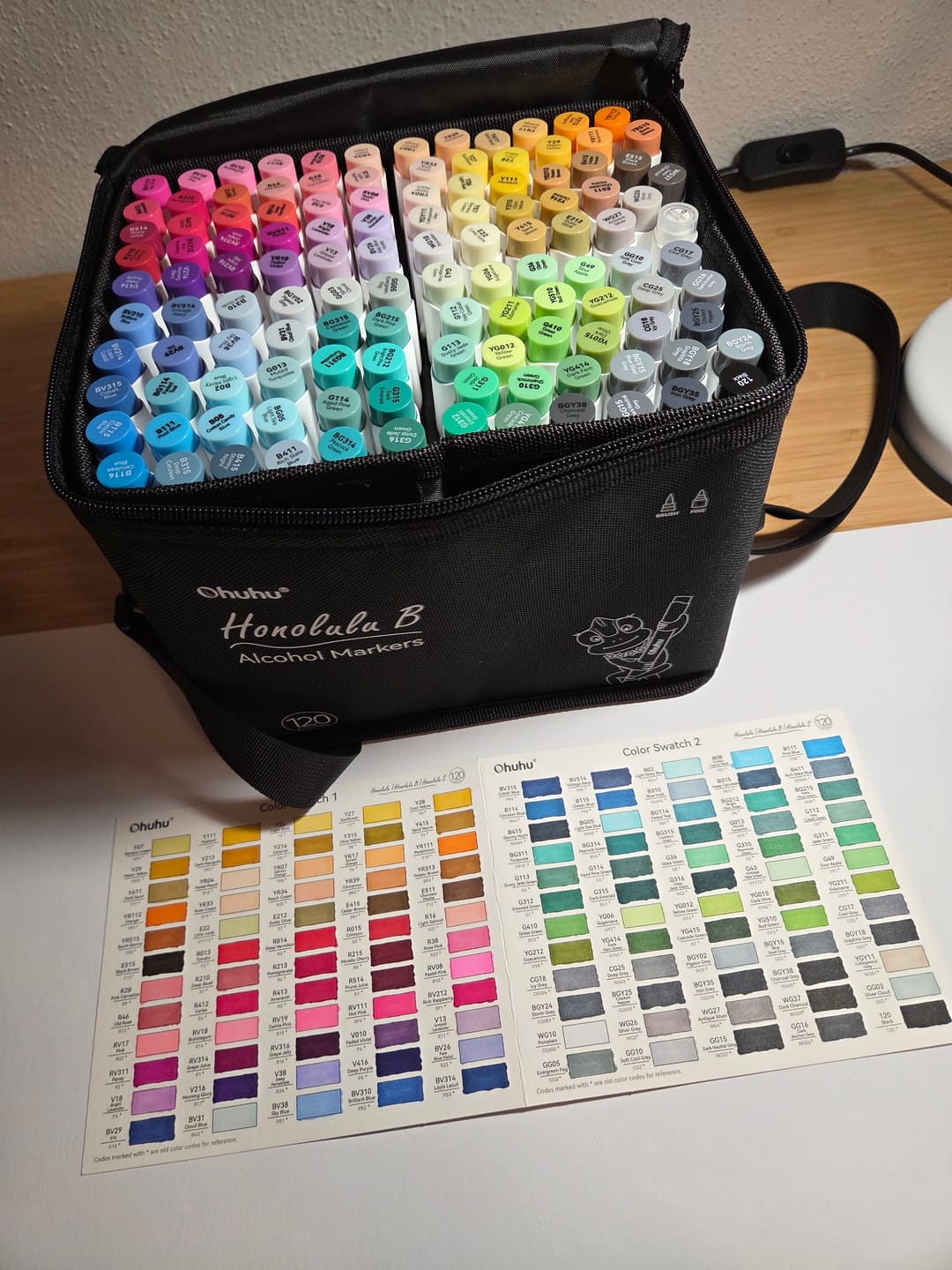 Customer photo review of Ohuhu Honolulu 120 Colors Dual Tips Alcohol Art Markers (New Color Codes)