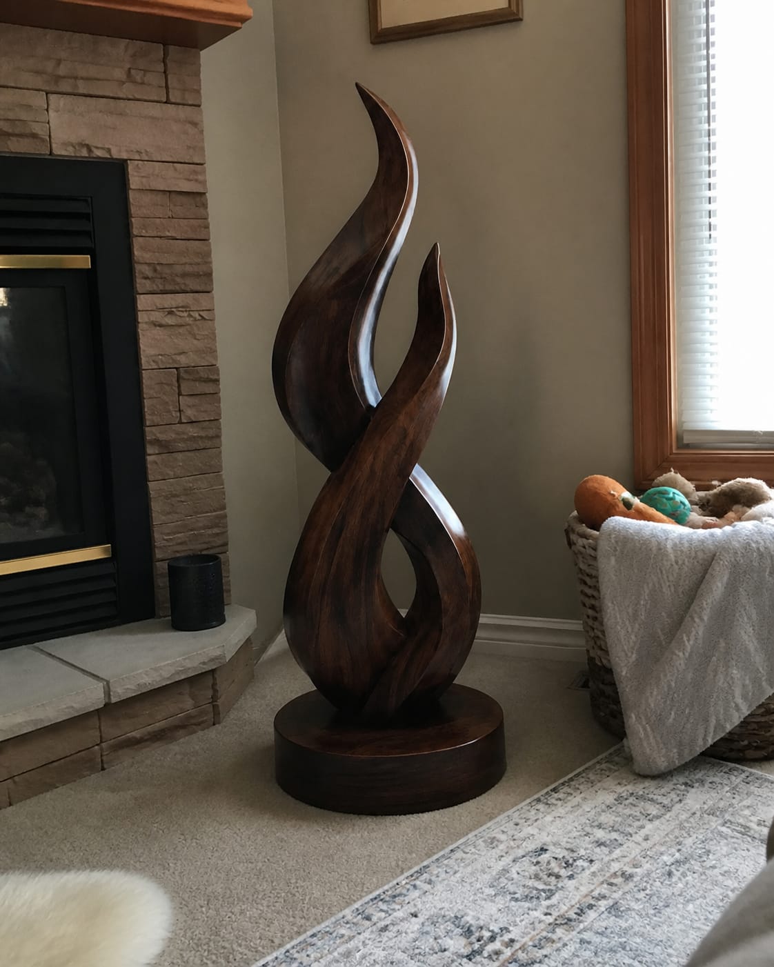 Customer photo review of Large Wood Sculpture | Paired Flame Spire