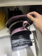 Customer photo review of Under-Cabinet Sliding Pots and Pans Organizer with 8 Adjustable Dividers
