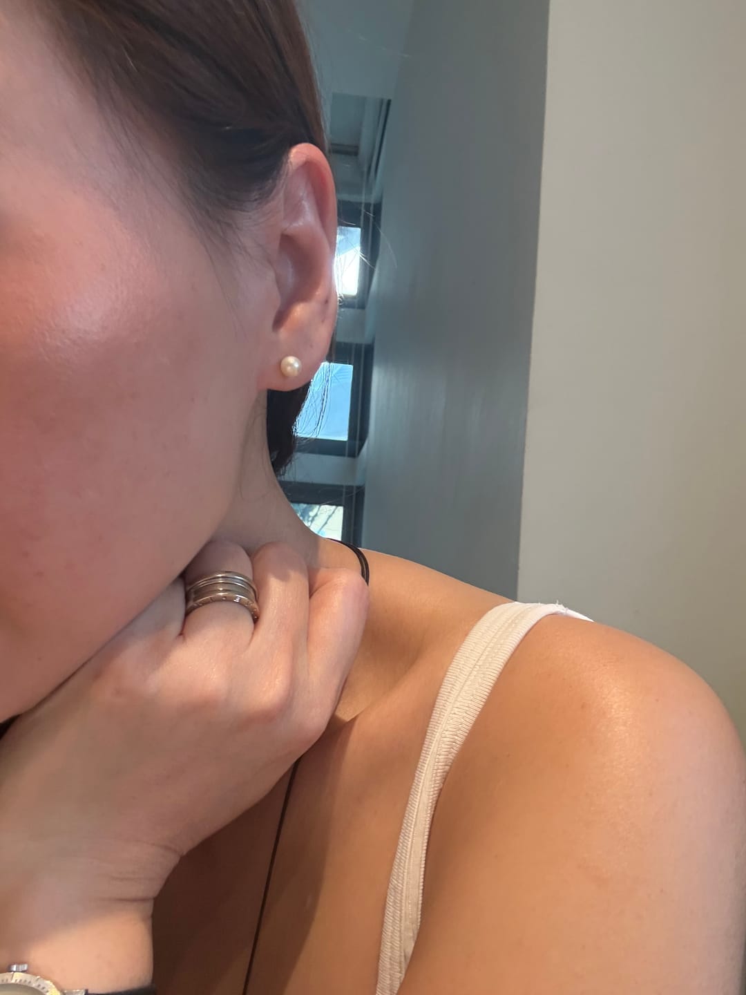 Customer photo review of Top Grade Freshwater Round Pearl Stud Earrings WE00708