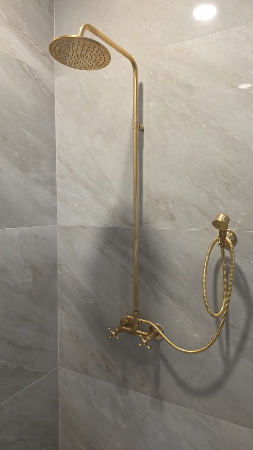 Customer photo review of Unlacquered Brass Exposed Shower - High Pressure System Shower