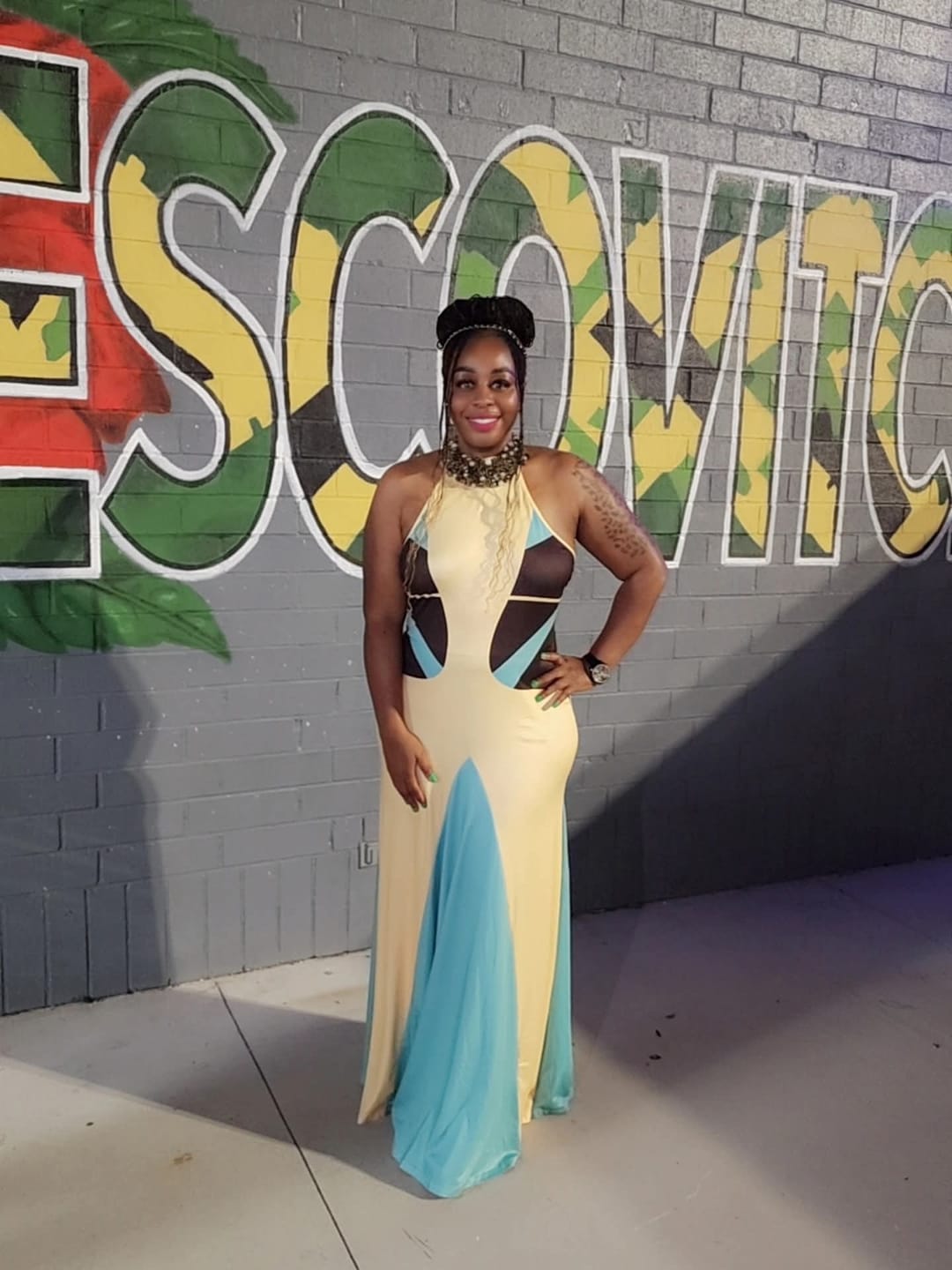 Customer photo review of Colorblock Halter Maxi Dress