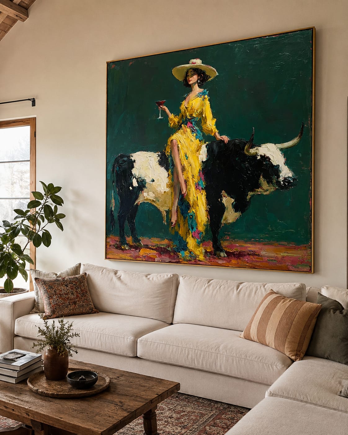 Customer photo review of Golden Rodeo-Cowgirl Longhorn Oil Painting