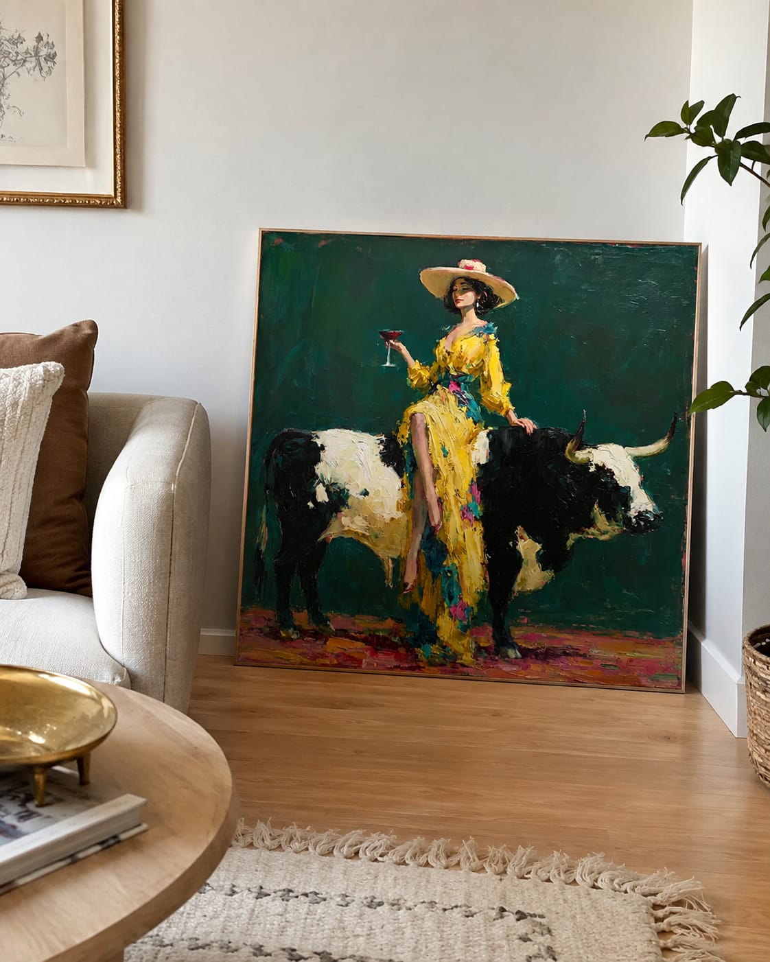 Customer photo review of Golden Rodeo-Cowgirl Longhorn Oil Painting