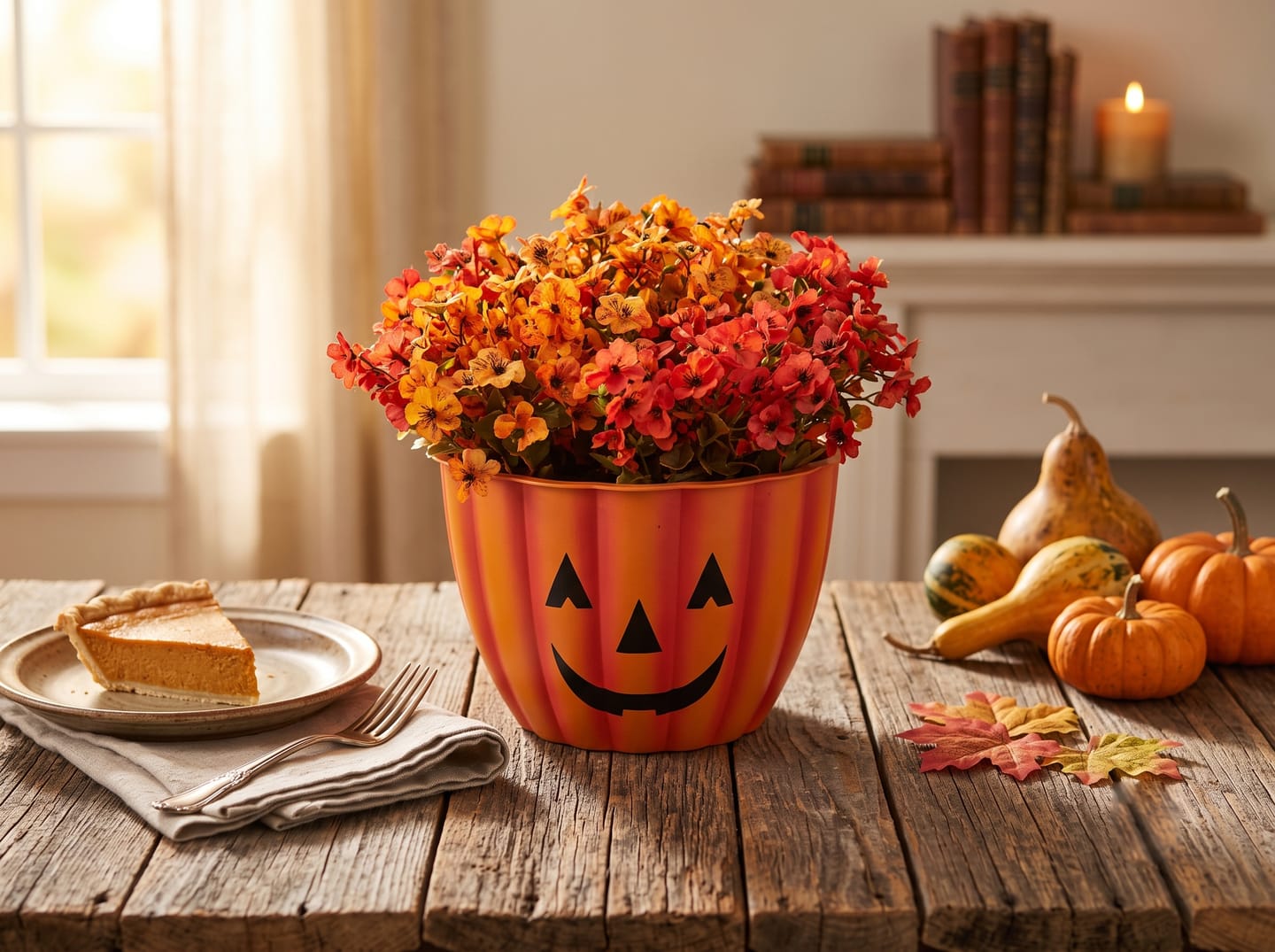 Customer photo review of 4Pcs Colorful Fall Fake Flowers - UV Resistant Artificial Outdoor Plants for Halloween Porch Decor