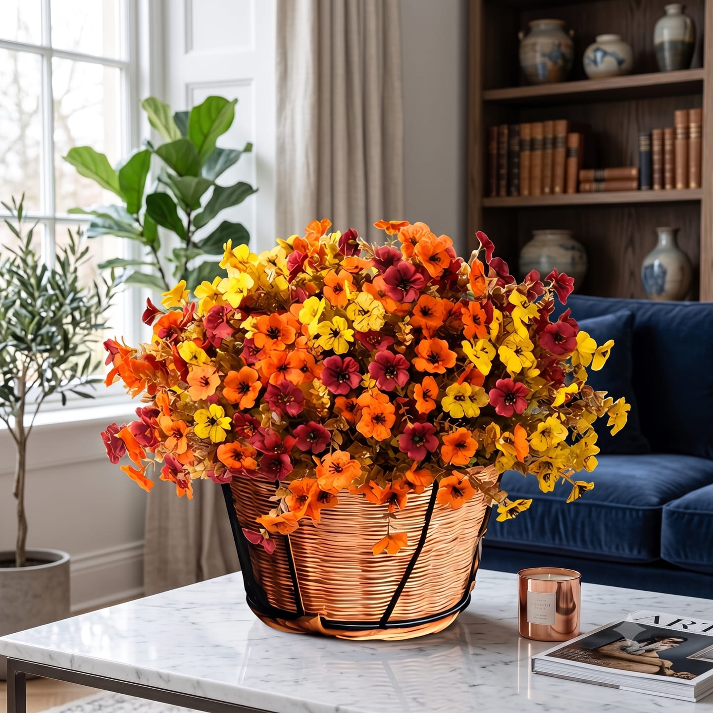Customer photo review of 4Pcs Colorful Fall Fake Flowers - UV Resistant Artificial Outdoor Plants for Halloween Porch Decor