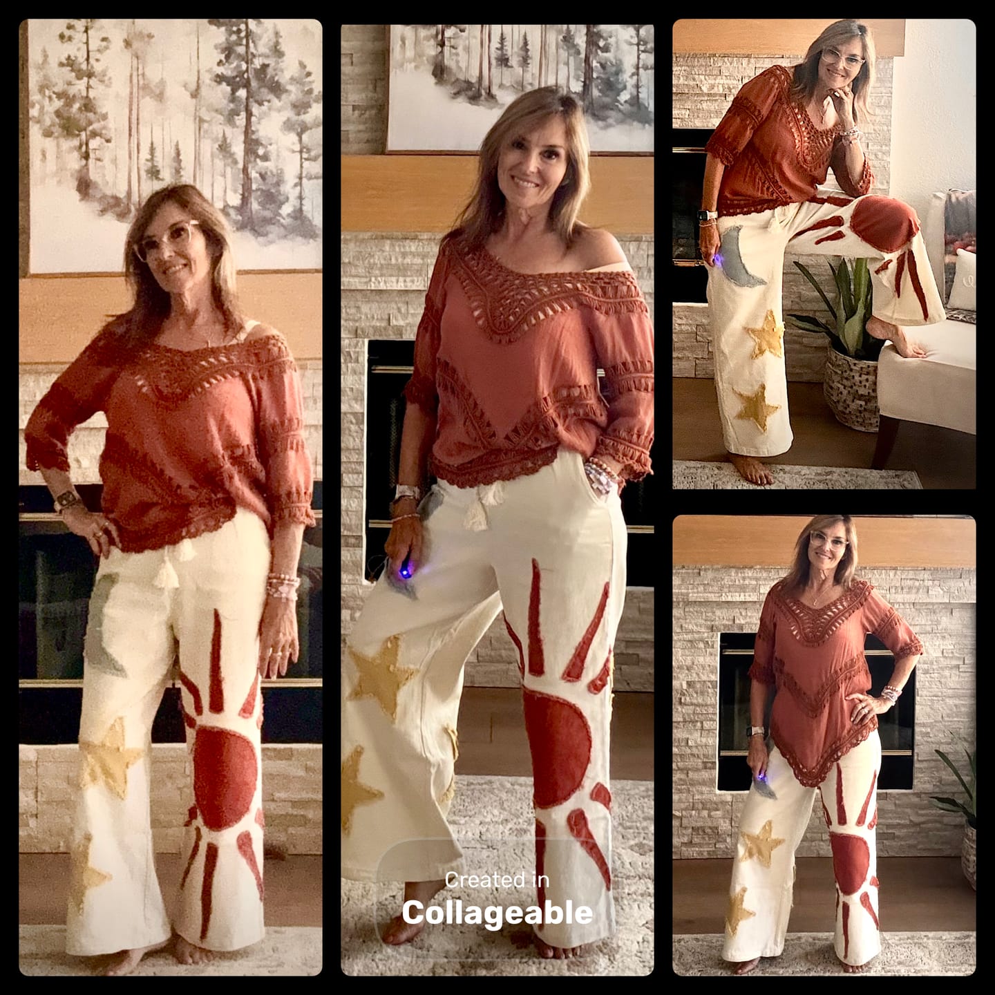 Customer photo review of Summer Solstice Patch Wide Leg Pants