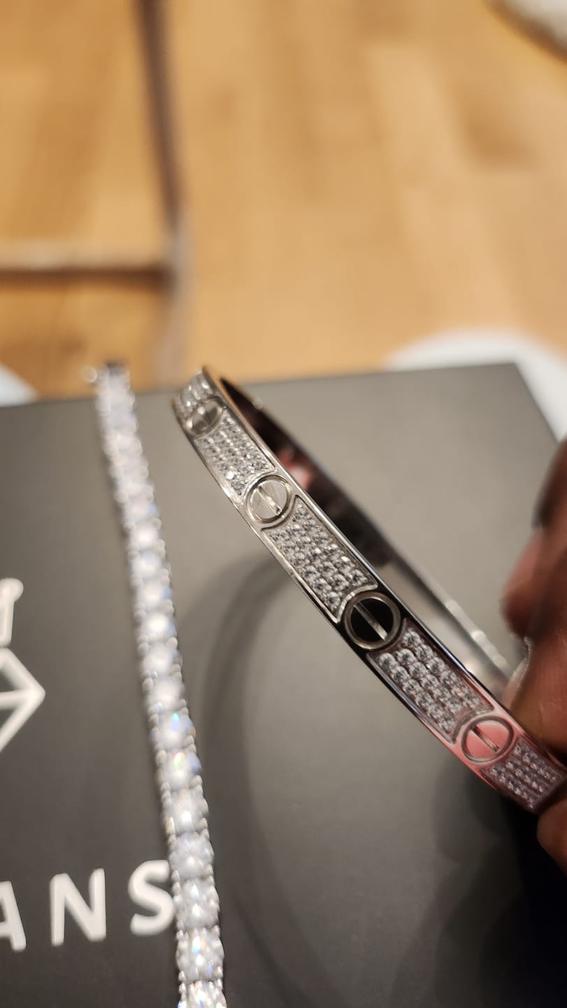 Customer photo review of Iced Band Moissanite Bracelet - Silver - D Color - VVS1