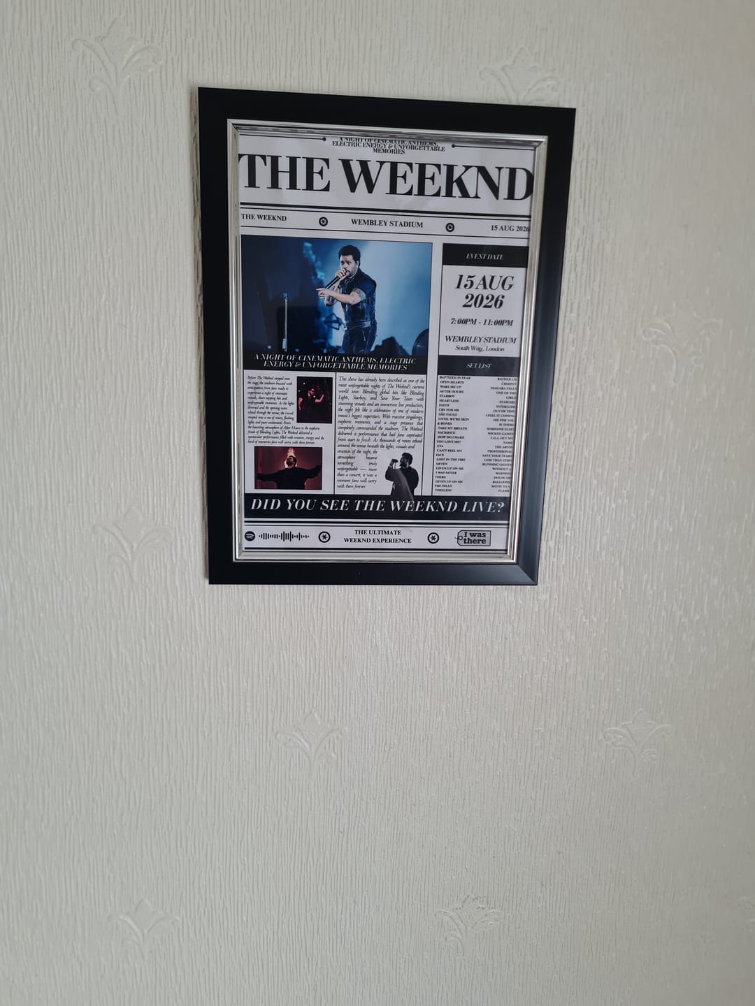 Customer photo review of The Weeknd - Personalised Newspaper Style Concert Poster
