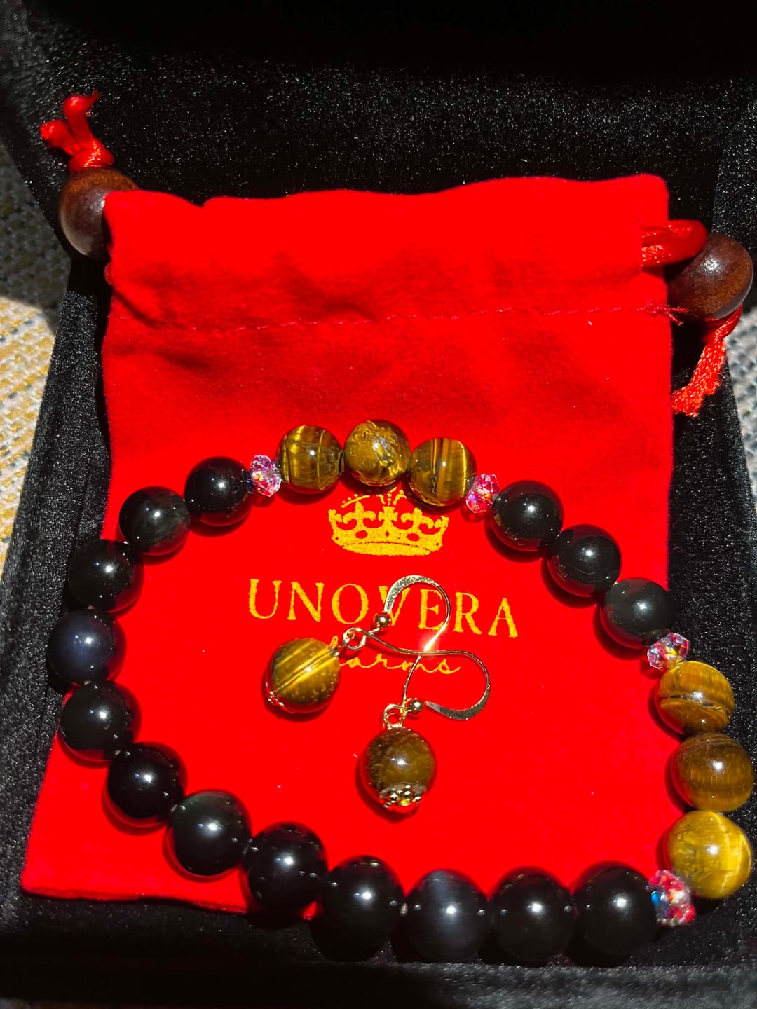 Customer photo review of Swarovski Crystal w/ Tigers Eye × Black Obsidian for Healing, Protection and Luck