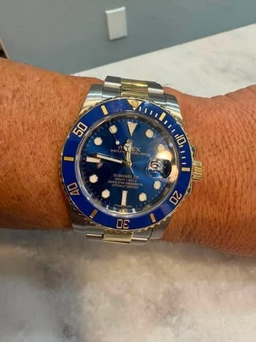 Customer photo review of Submariner 41mm Steel Yellow Gold Blue Dial Mens Watch 126613