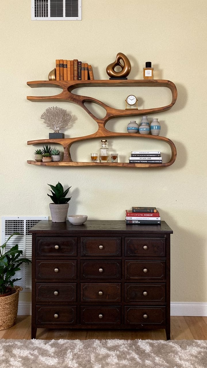 Customer photo review of Arvena Organic Freeform Solid Wood Wall Bookshelves