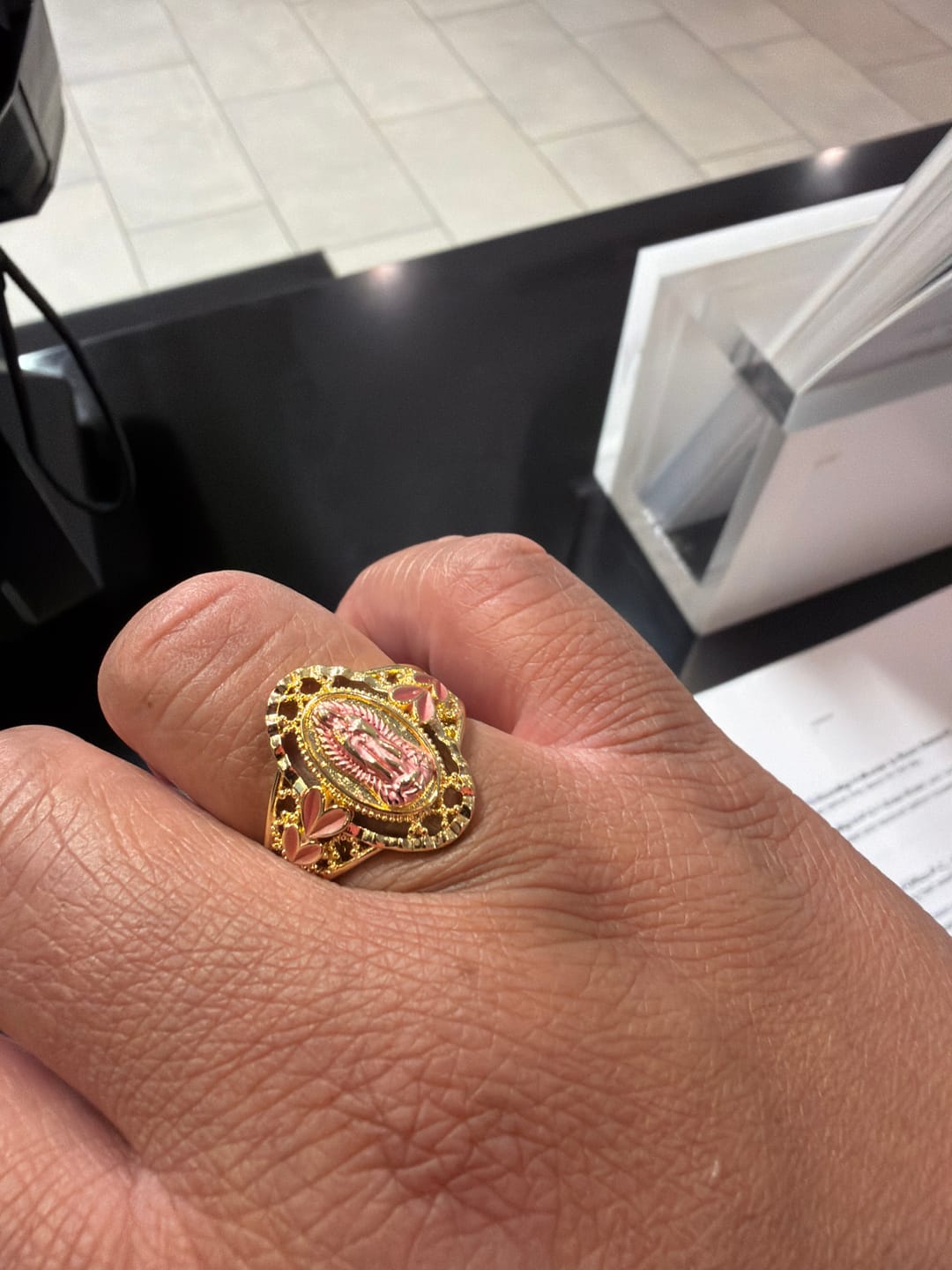 Customer photo review of FREE Today: Our Lady of Guadalupe Enameled Devotional Ring with Floral Accents: A Symbol of Marian Grace & Divine Protection