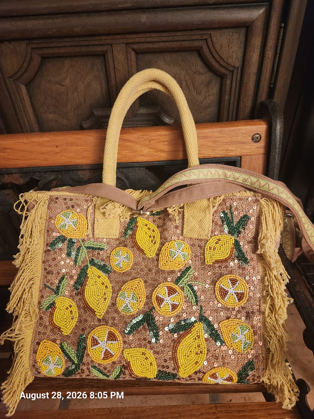 Customer photo review of Lemon Crush Fringe Top Handle Bag
