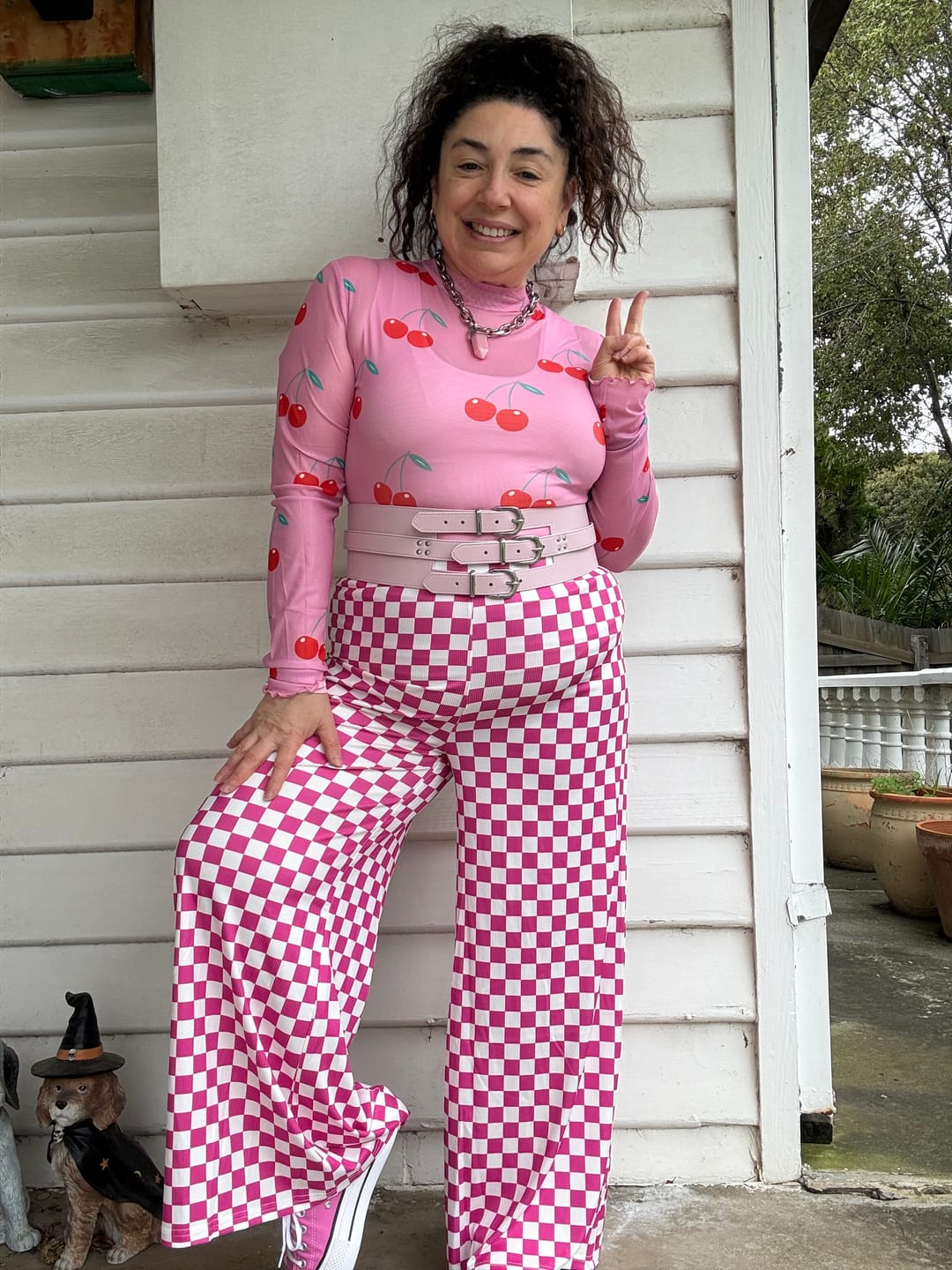 Customer photo review of My Reputation Checkered Pants - Red