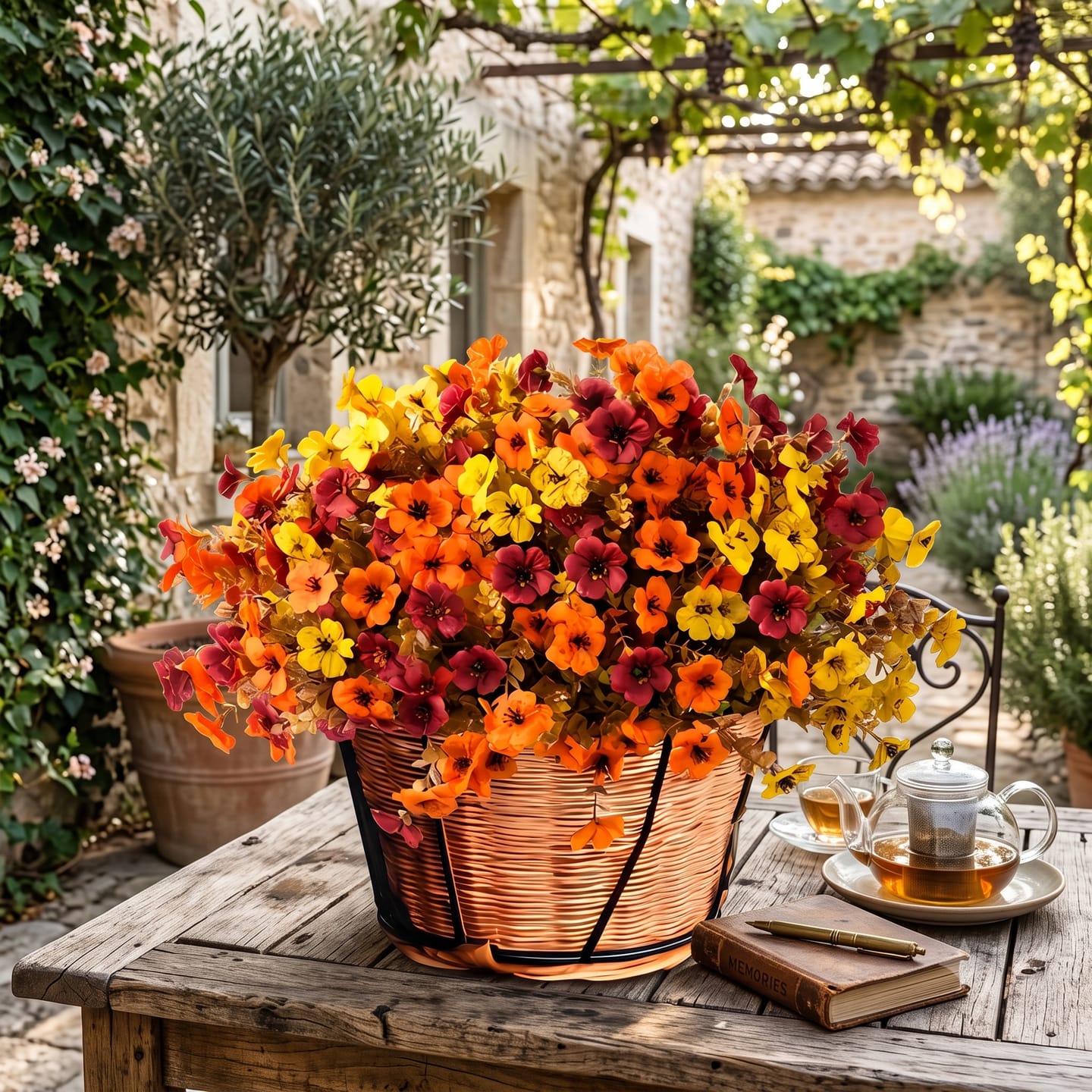 Customer photo review of 4Pcs Colorful Fall Fake Flowers - UV Resistant Artificial Outdoor Plants for Halloween Porch Decor