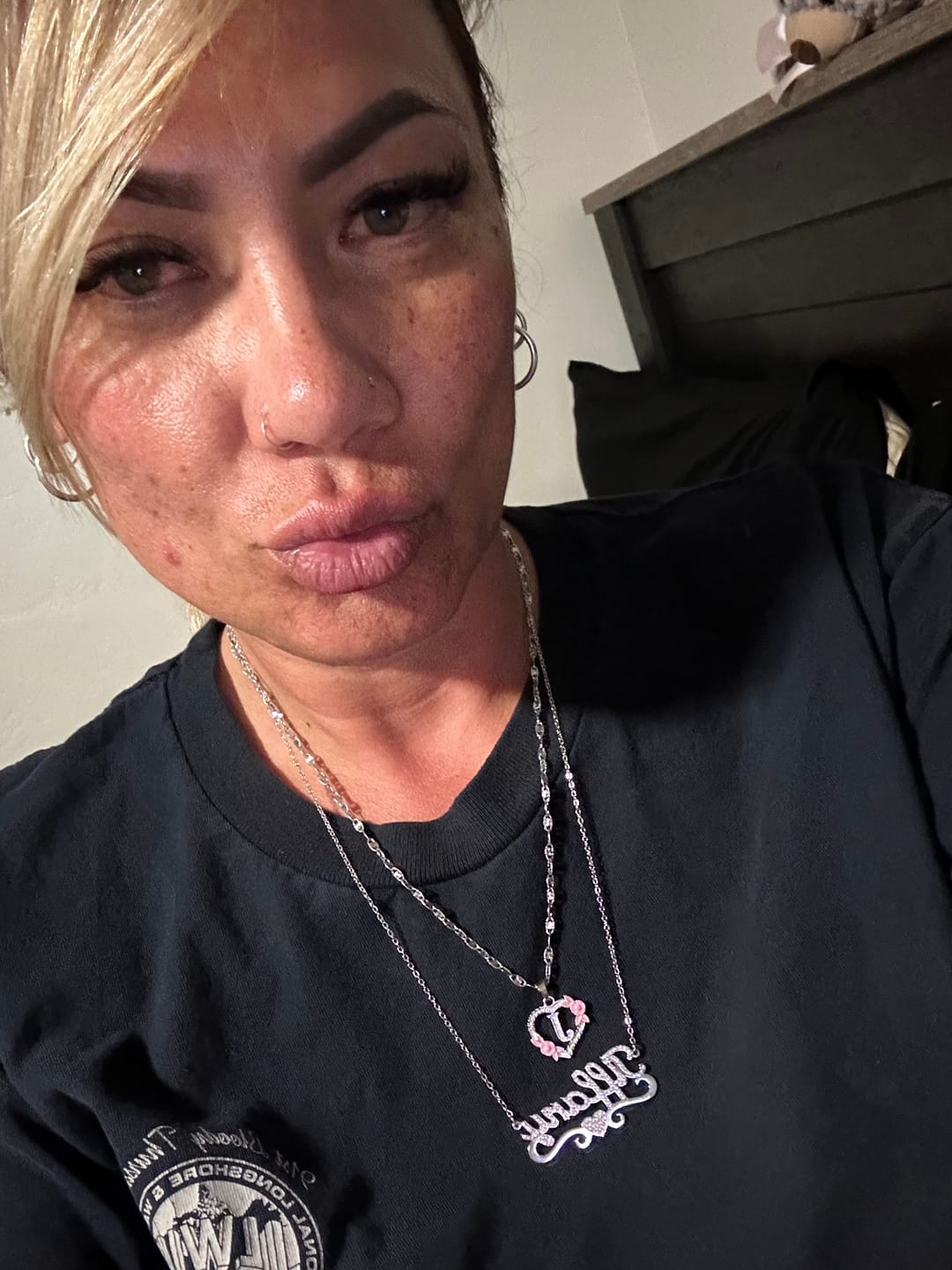 Customer photo review of Flower Initial Necklace w/ Clip Chain