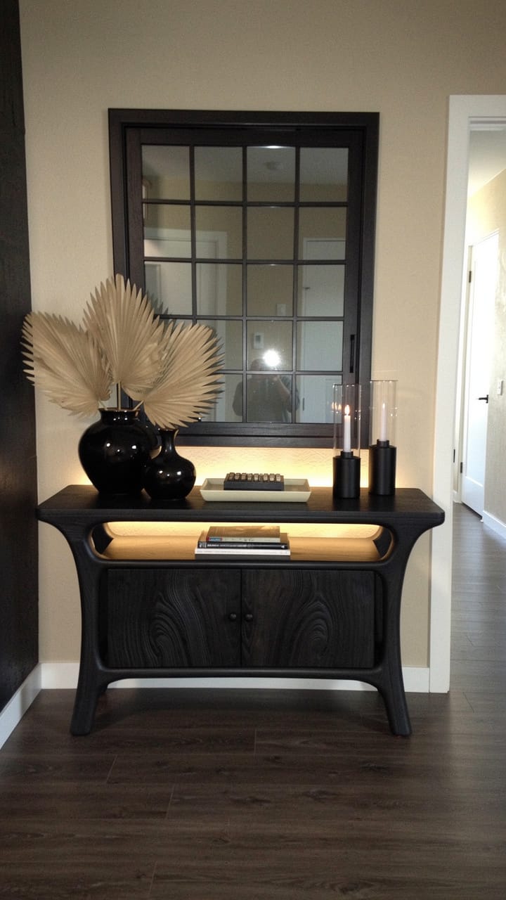 Customer photo review of Organic Console Table with Open Shelf and Two Door Cabinet