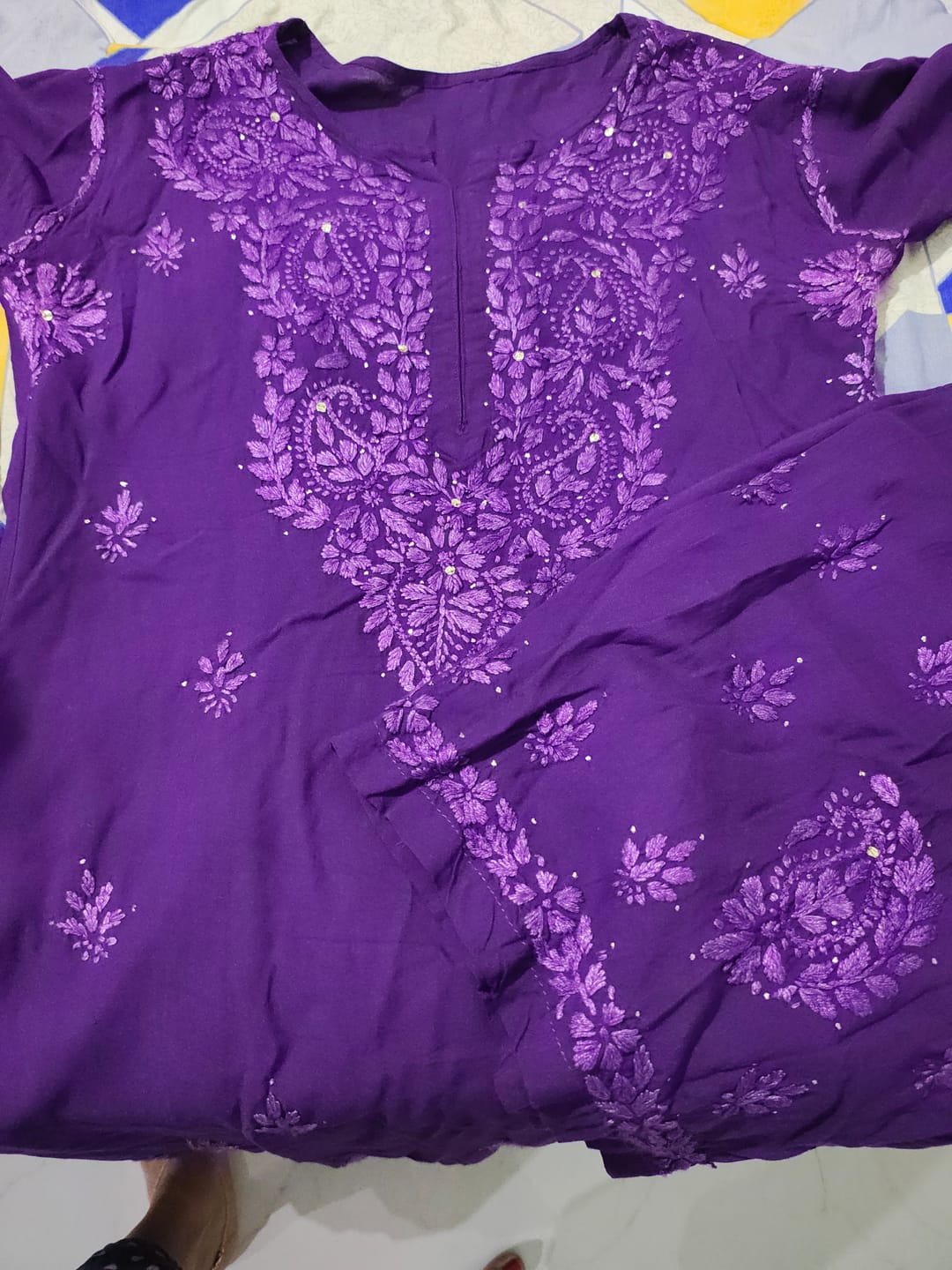 Customer photo review of Purple 2 piece Rayon Mukaish set