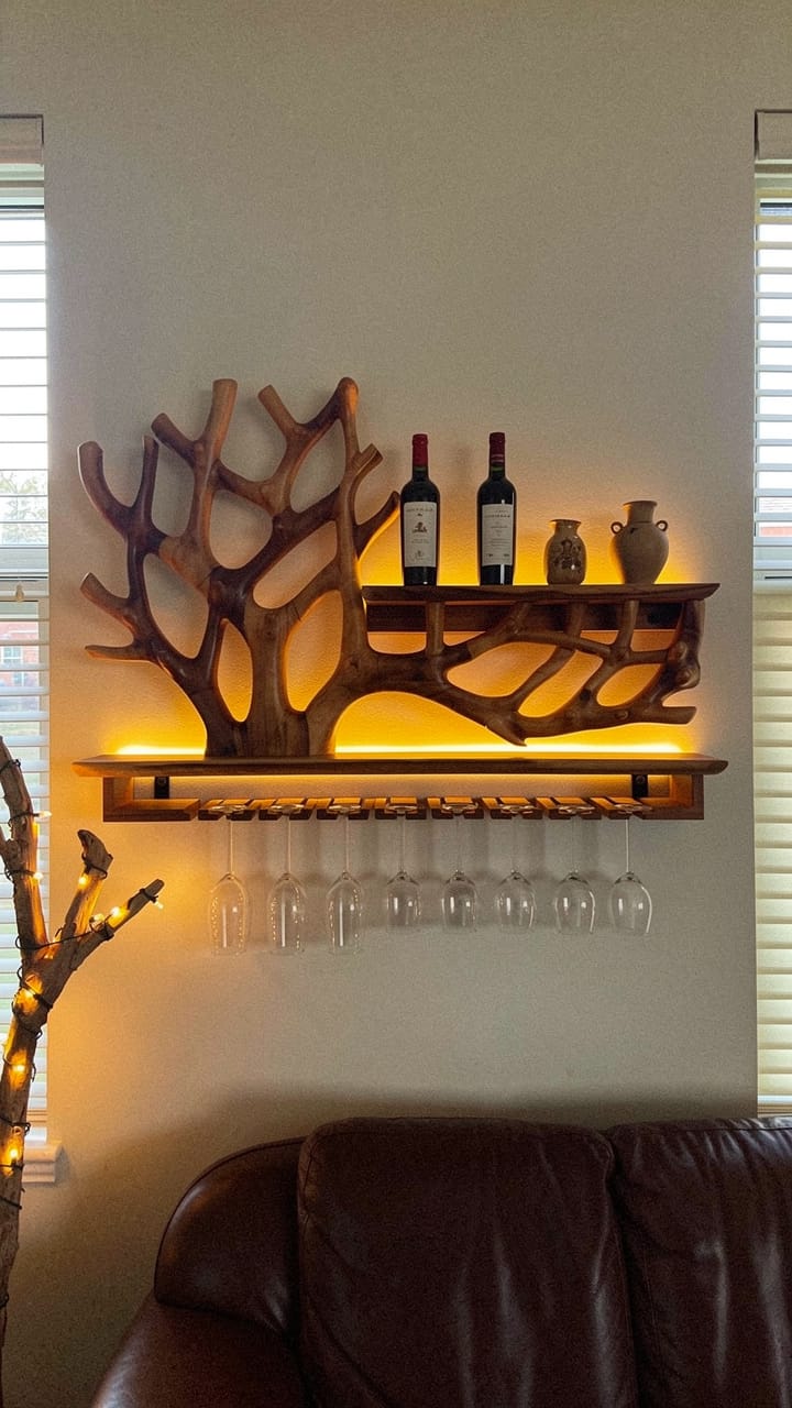 Customer photo review of Arboren Tree Sculptural Solid Wood Wall Mounted Wine Rack