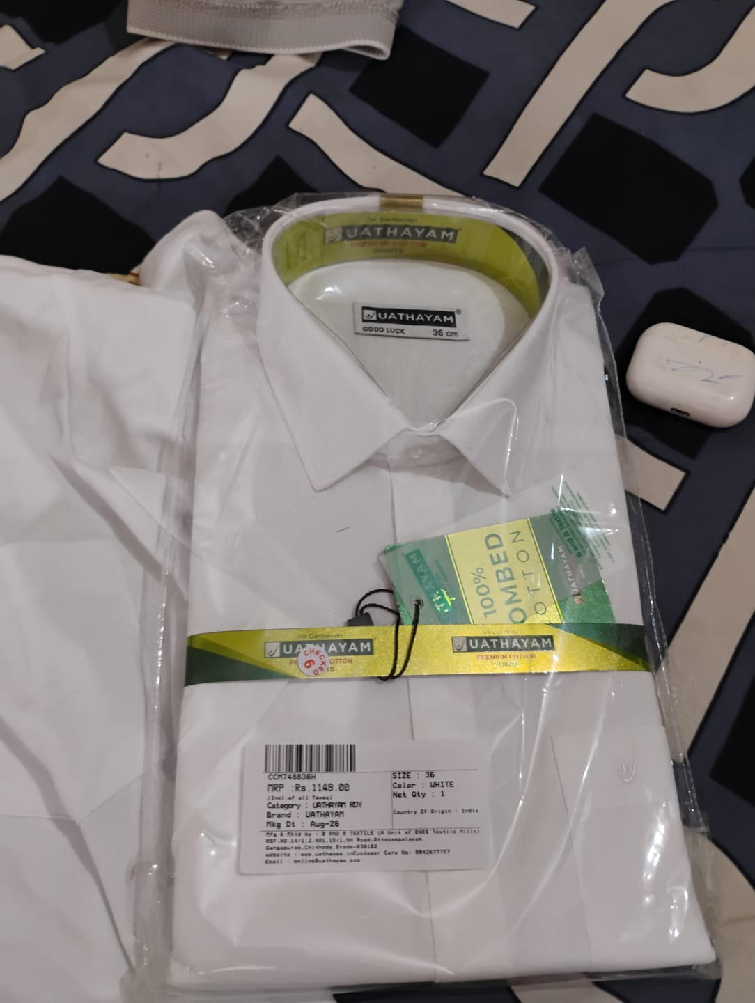 Customer photo review of Good Luck - 100% Cotton Formal White Shirt For Men | Uathayam