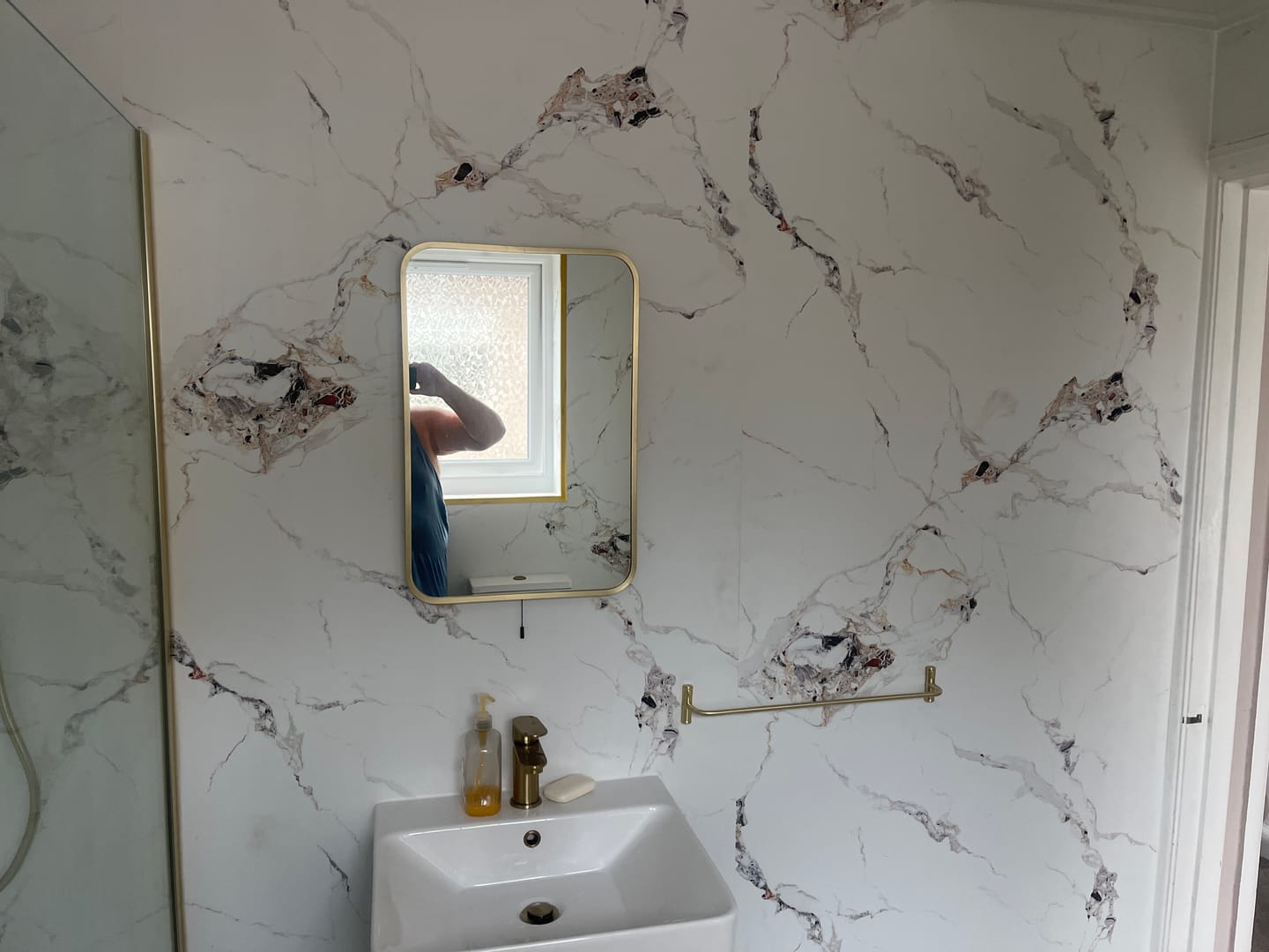 Customer photo review of 10mm Oro Gold Marble Ultra Matt Shower Panel 1M x 2.4M