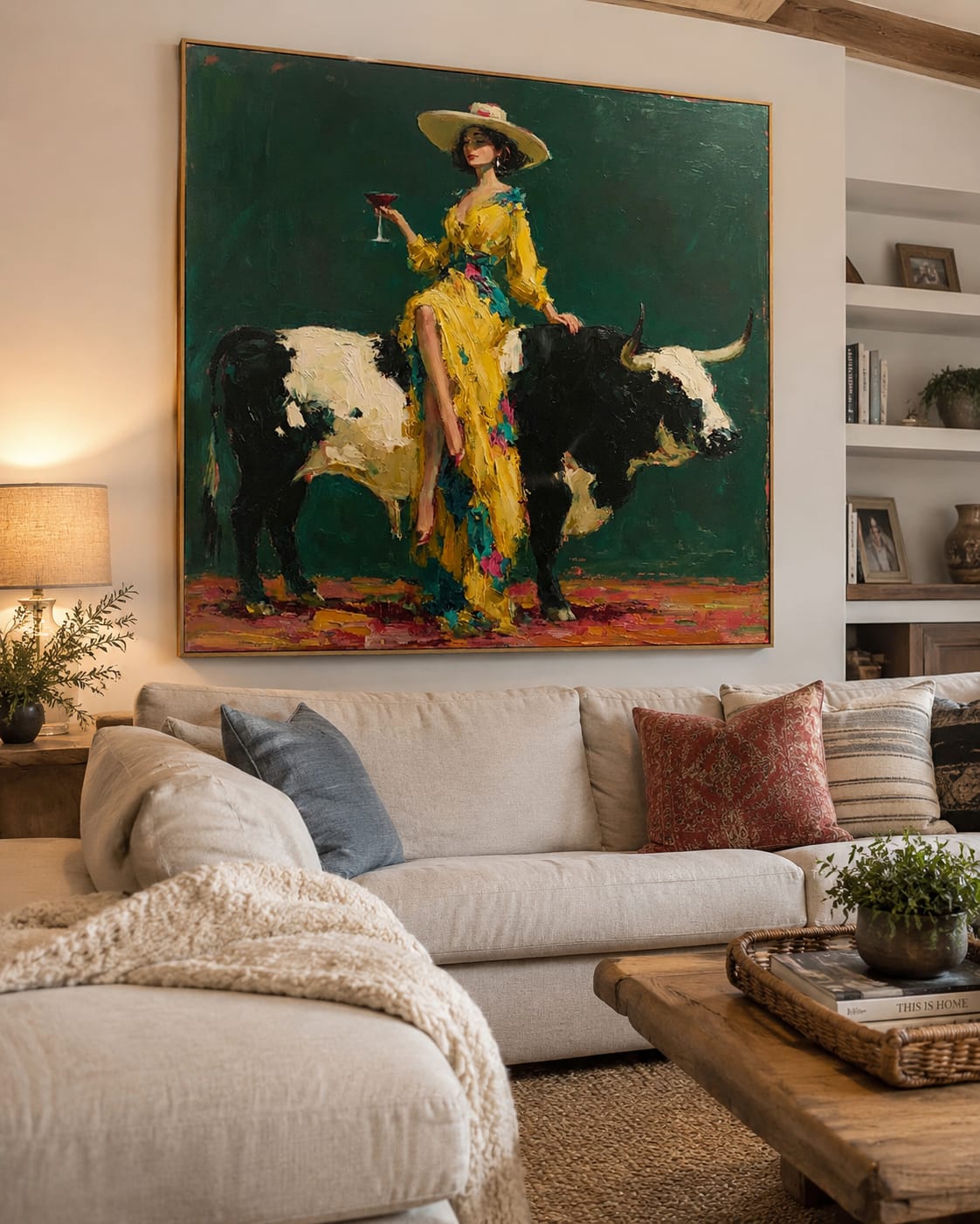 Customer photo review of Golden Rodeo-Cowgirl Longhorn Oil Painting