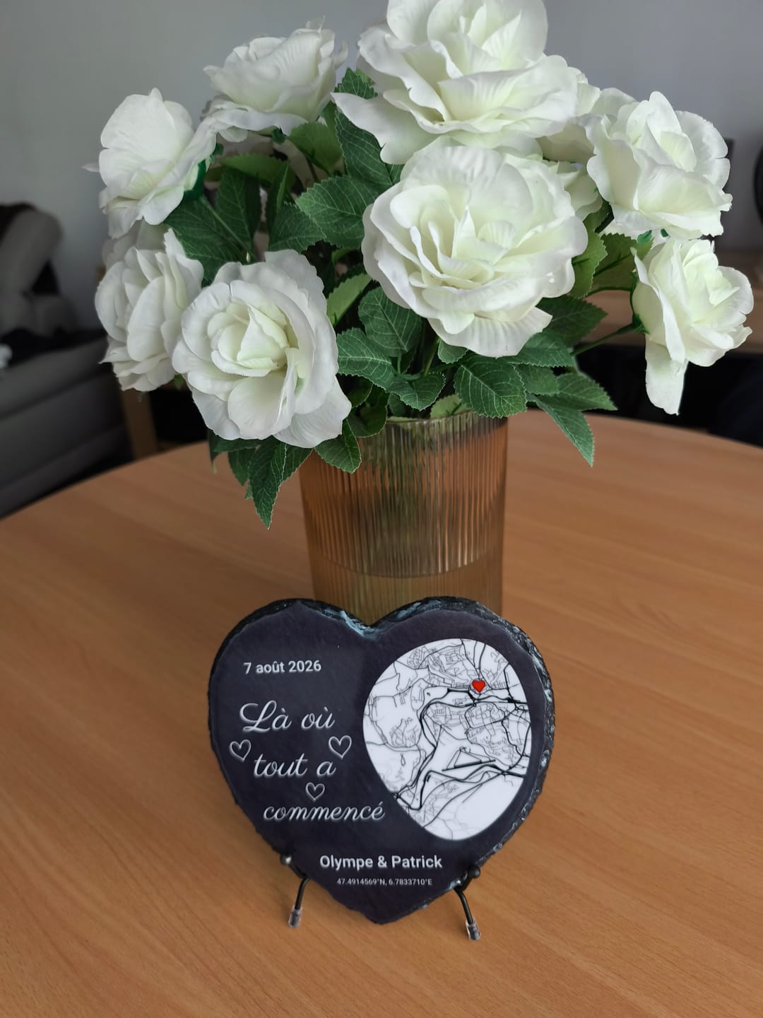 Customer photo review of Là où tout a commencé – Cœur en ardoise personnalisé (20x20)