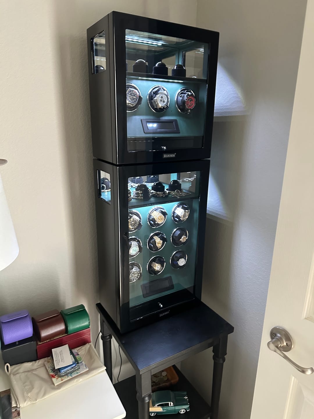 Customer photo review of Fingerprint Lock 9 Watch Winders with 4 Watch Holders Storage LCD Remote Control - Green