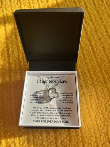Customer photo review of Beautiful Daughter-in-Law Forever Love Necklace – Gift from His Parents
