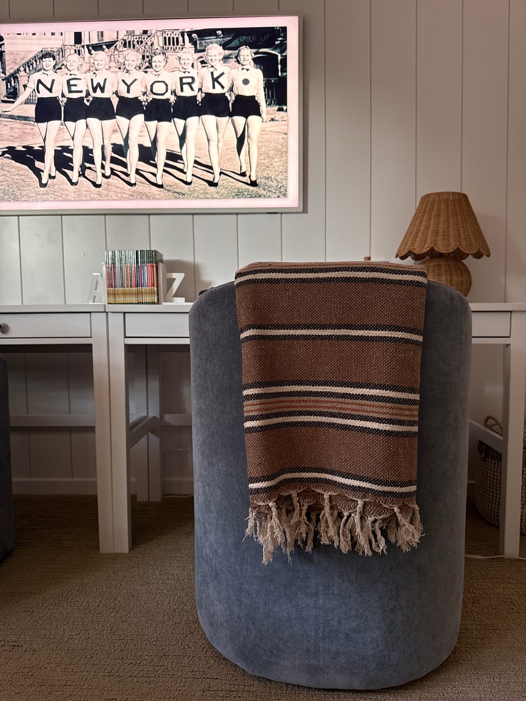 Customer photo review of Cotton Blend Throw with Stripes & Fringe | Collected Notions
