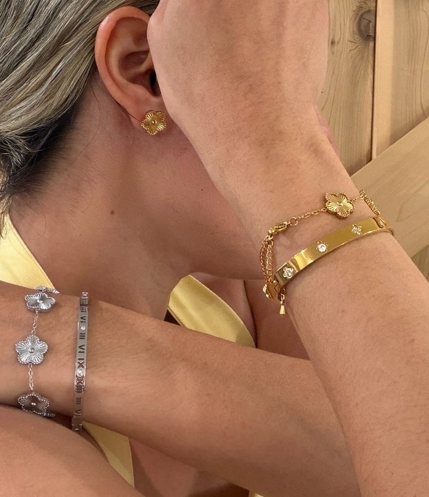 Customer photo review of Golden Clover Earrings