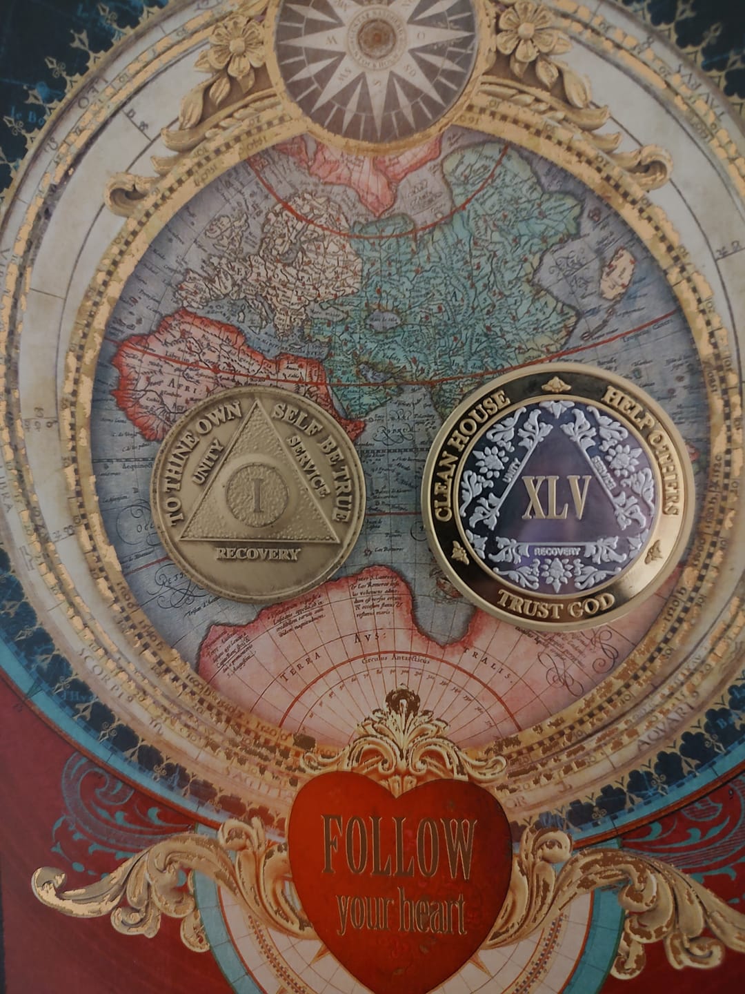 Customer photo review of 45 Year 40mm Gold & Silver AA Medallion - Bi-Plate Fancy Forty-Five Year Chip/Coin