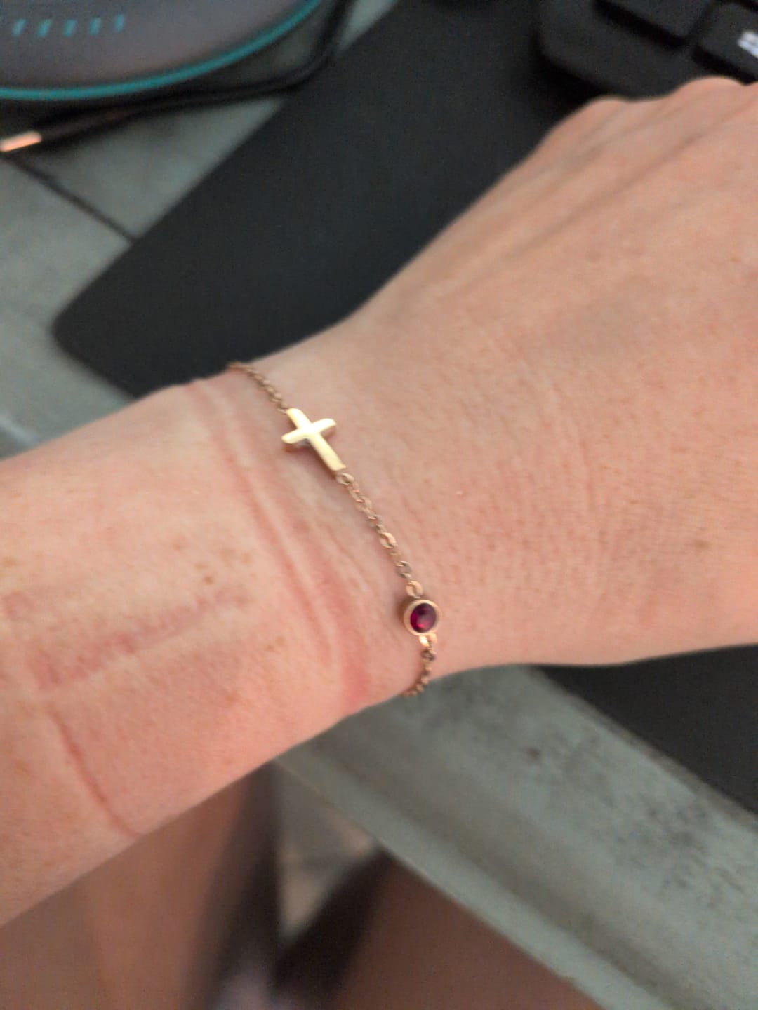 Customer photo review of Cross Bracelet with Birthstone