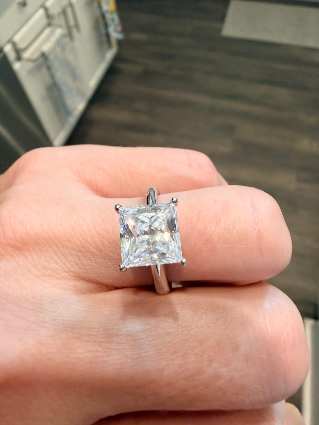 Customer photo review of Classic Solitaire Princess Cut sona diamond sterling silver ring