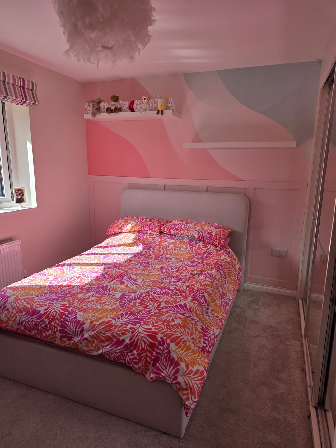 Customer photo review of Olivia - Pink and Blue Pastel 3D Wallpaper Mural