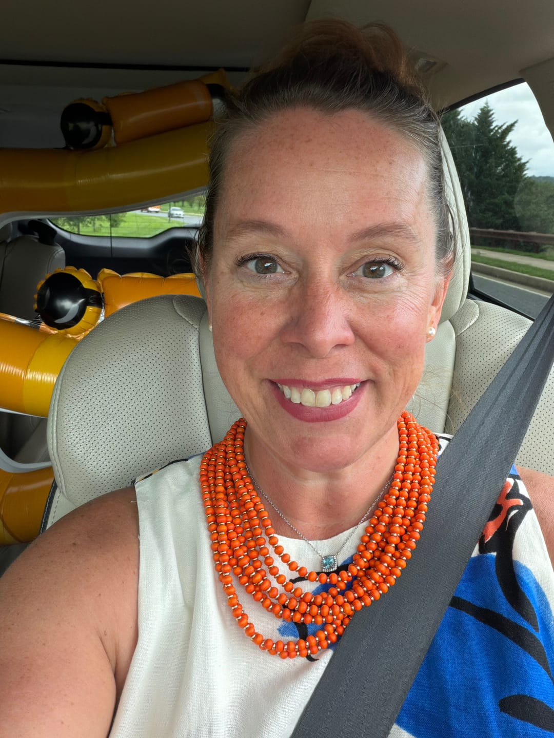Customer photo review of Eleodora Wooden Bead Layered Necklace - Orange