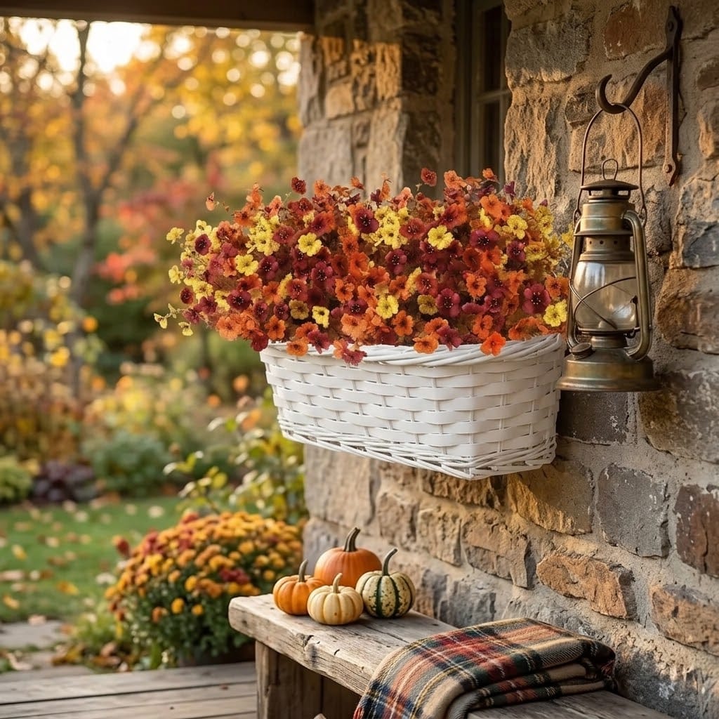 Customer photo review of 4Pcs Colorful Fall Fake Flowers - UV Resistant Artificial Outdoor Plants for Halloween Porch Decor