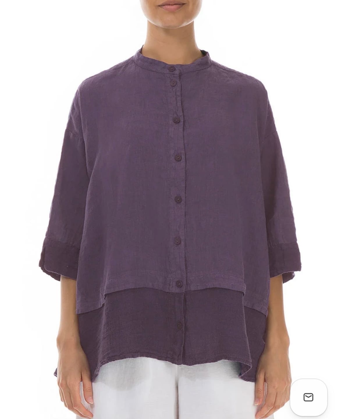 Customer photo review of Flared Amethyst Linen Shirt