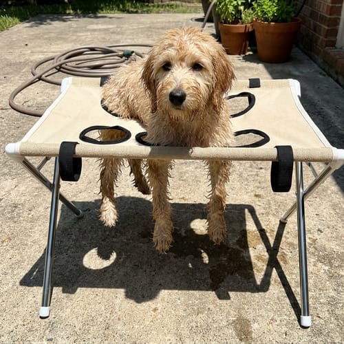 Customer photo review of Mufflo Grooming Hammock