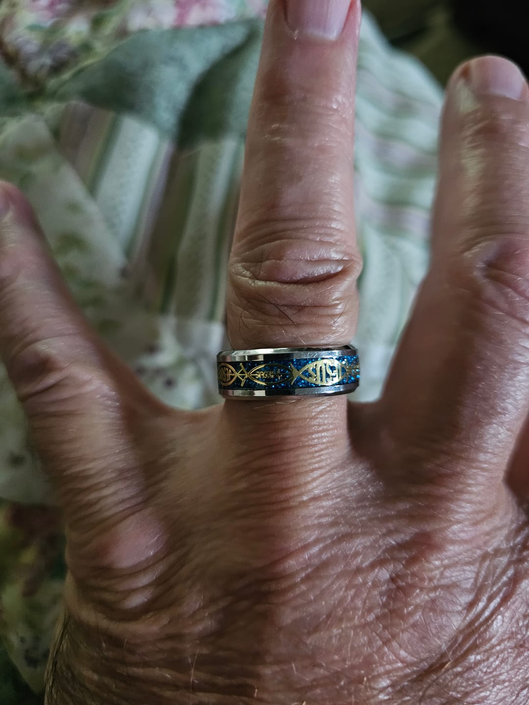 Customer photo review of FREE Today: Rustic Ichthys Jesus Fish Sparkle Ring - Faith and Devotion