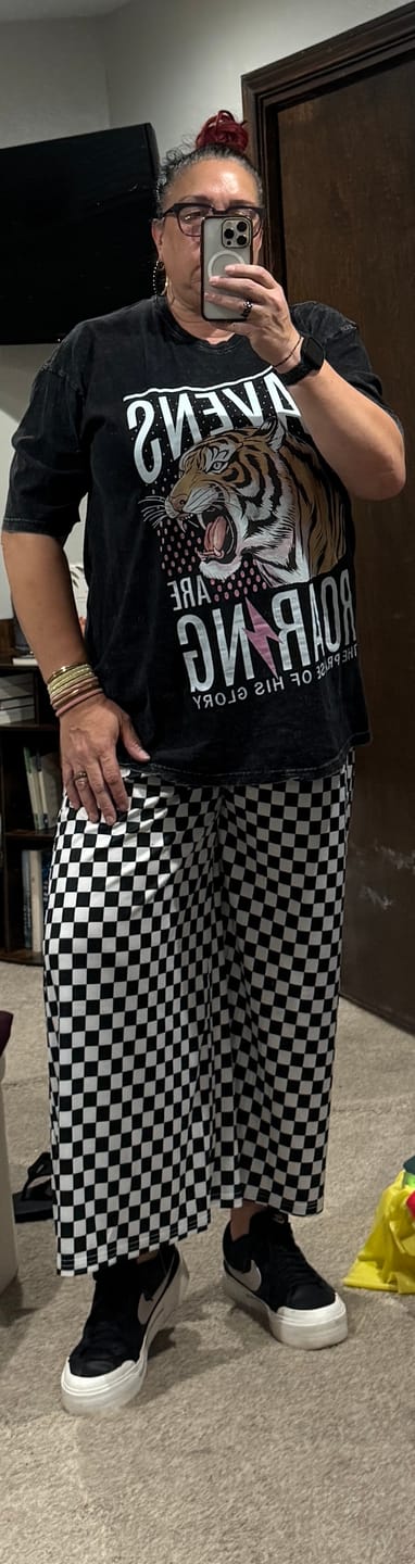 Customer photo review of My Reputation Checkered Pants - Black