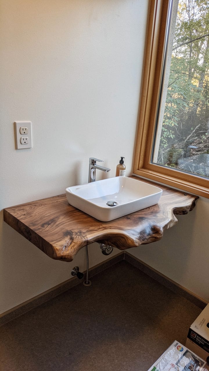 Customer photo review of Sculpted Natural Edge Wood Vanity Countertop for Bathroom